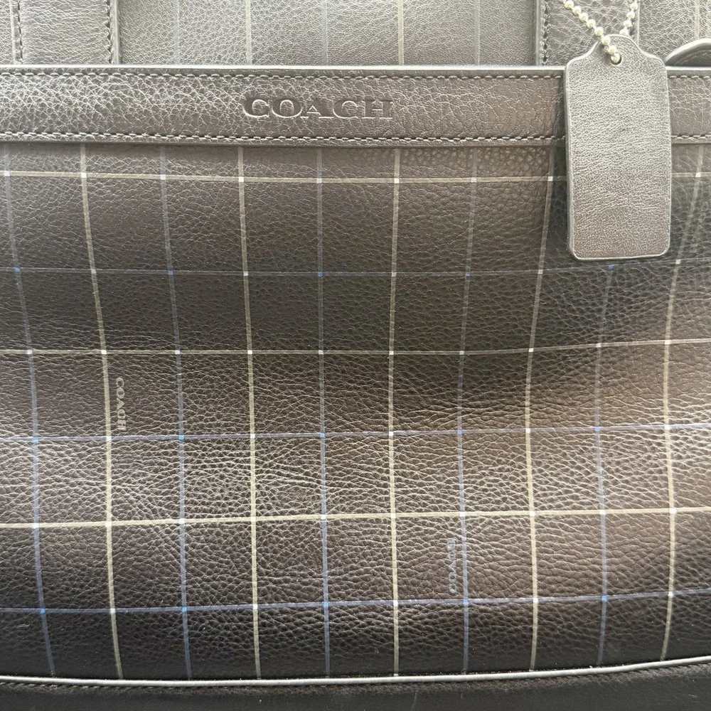 COACH Bag Briefcase Business Men's Leather Black F71561 HUDSON Rare Plaid NWOT
